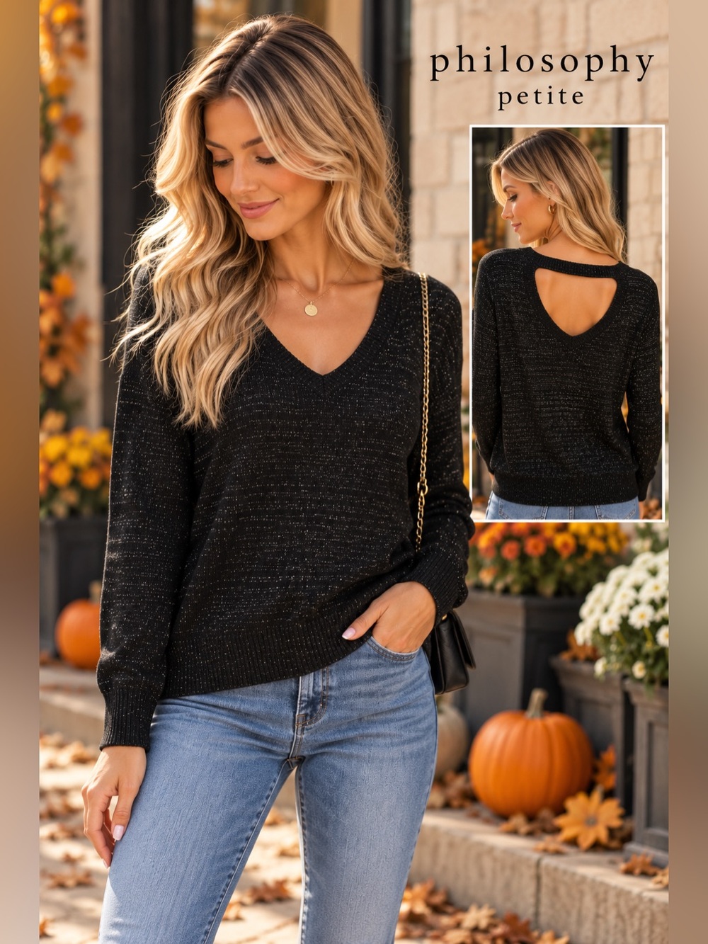 Philosophy Republic Clothing Black Metallic Knit Open Back Sweater PM